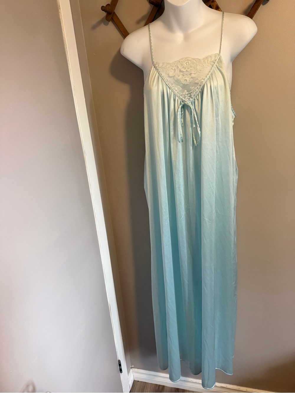 Vintage Van Raalte Lace Trim Slip Nightgown Light Blue L